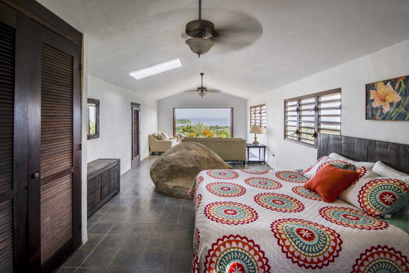 Rock House suite with its namesake boulder and Caribbean view