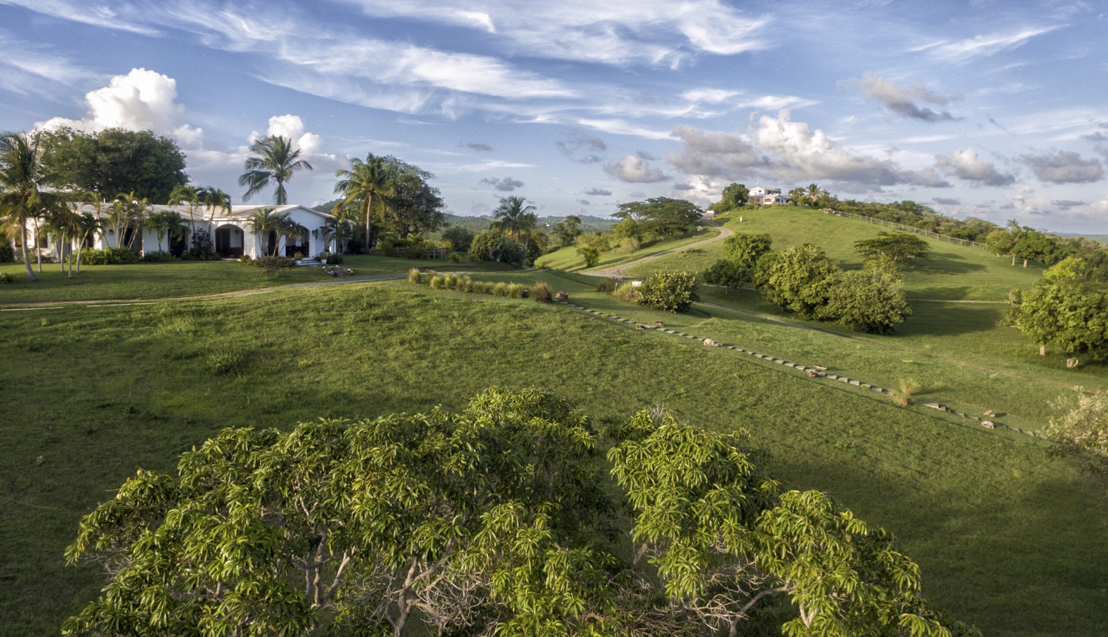 The lawns of El Cerro Estate, from the Main House to the Rock House on its hilltop
