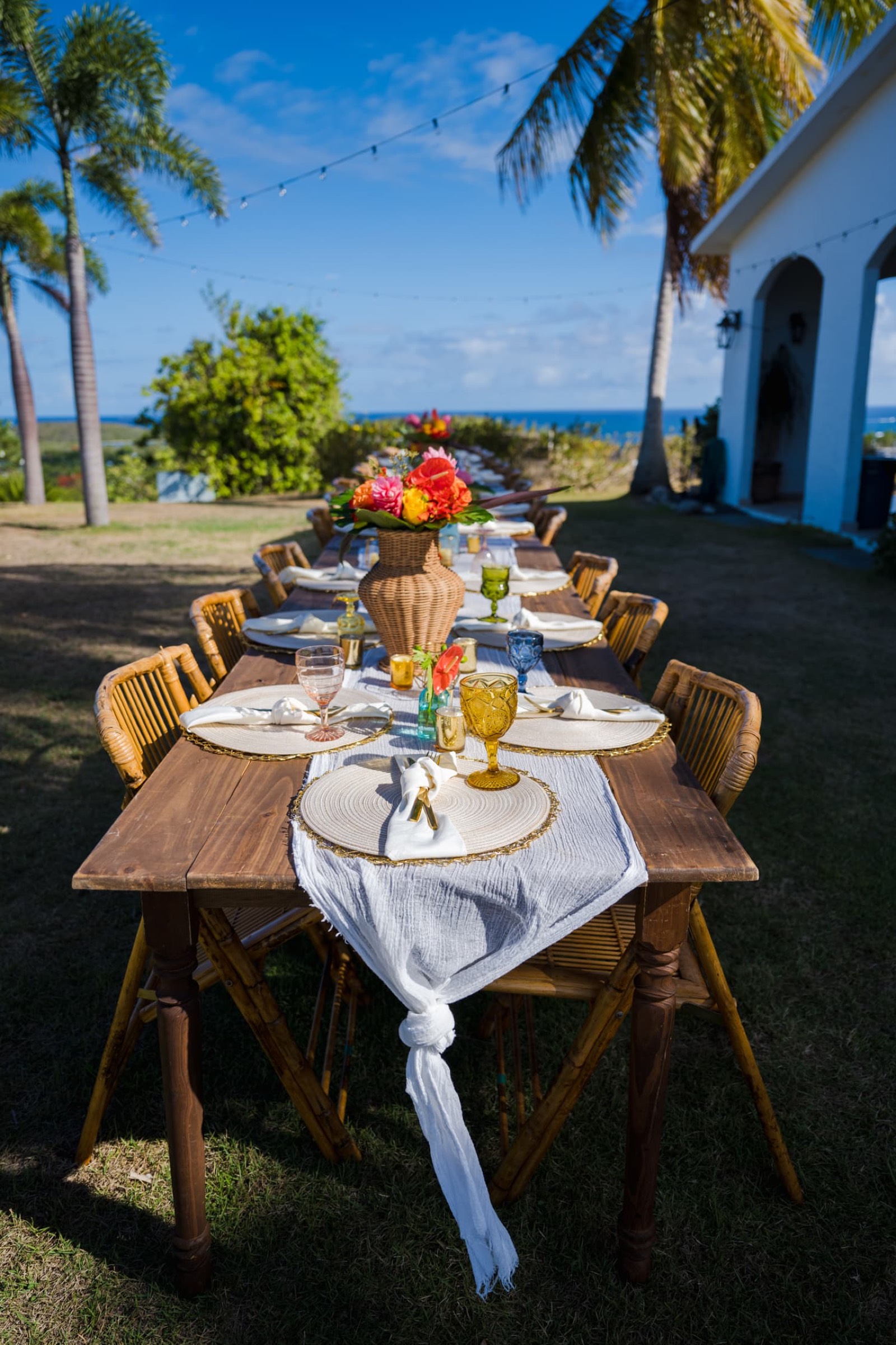 Wedding ceremony arch overlooking the Caribbean at El Cerro Estate